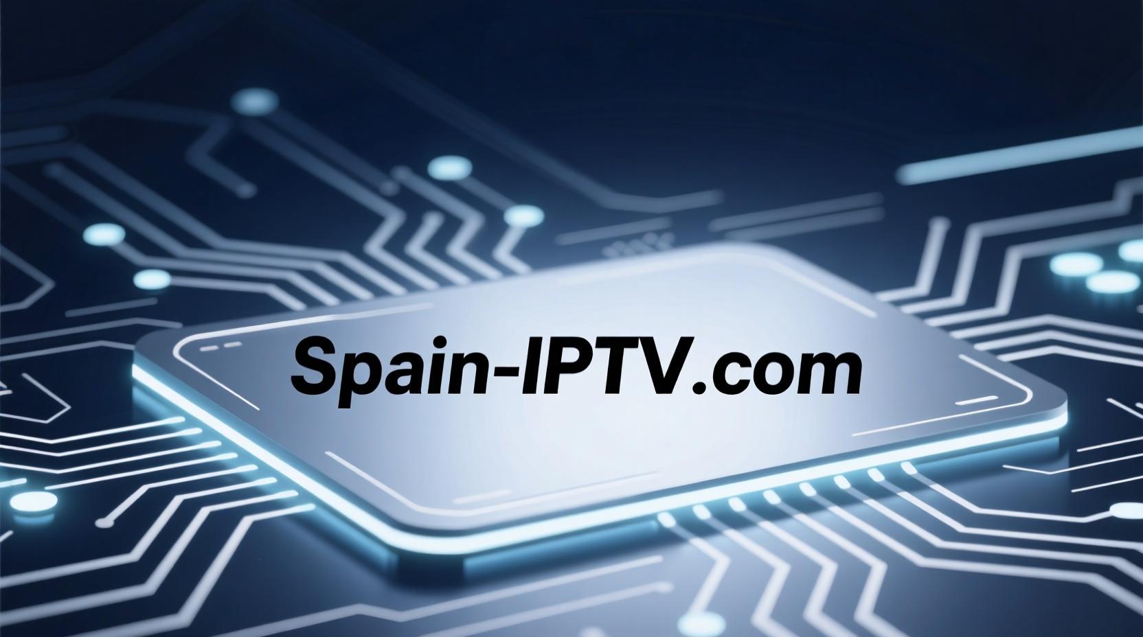 A happy family enjoying their favorite show on a large screen TV with a SpainIPTV logo subtly in the background.