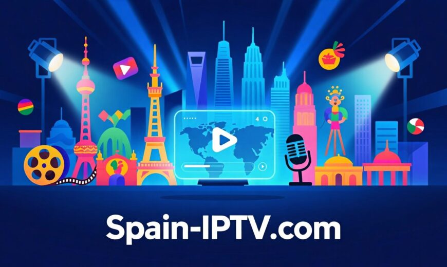 A family enjoying a movie night together, watching TV with a diverse selection of channels displayed on the screen.